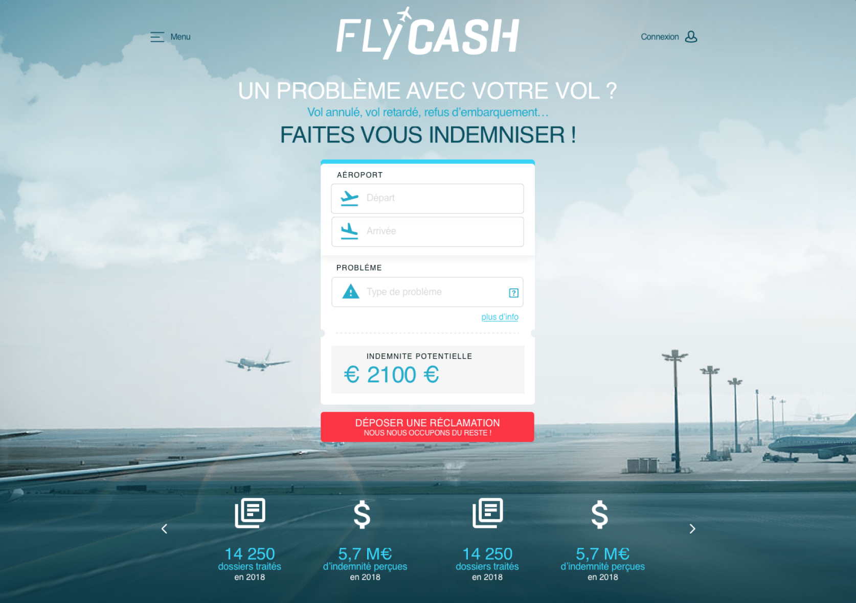 Interface de la plateforme d'indemnisation automatisée pour retards de vols